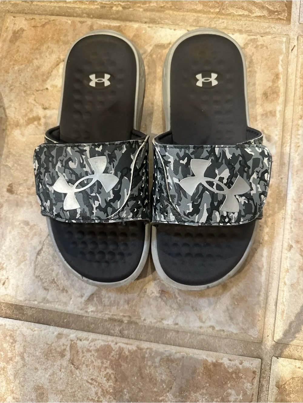 Under Armour Kids' Black and Gray Camo Adjustable Slide Sandals